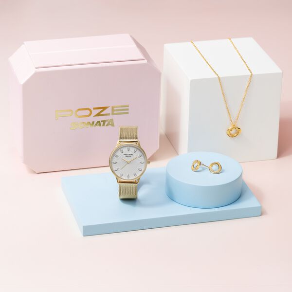 Sonata Poze Quartz Analog White Dial Metal Strap Watch For Women - image number 0