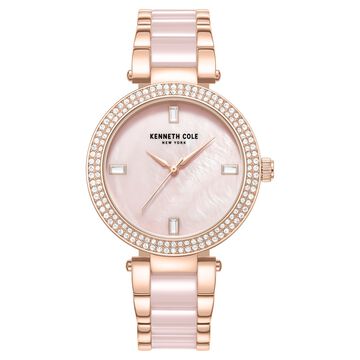 Kenneth Cole Quartz Analog Pink Dial Pink Stainless Steel & Ceramic Strap Watch For Women