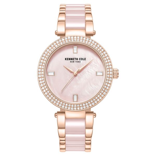 Kenneth Cole Quartz Analog Pink Dial Pink Stainless Steel & Ceramic Strap Watch For Women - image number 0
