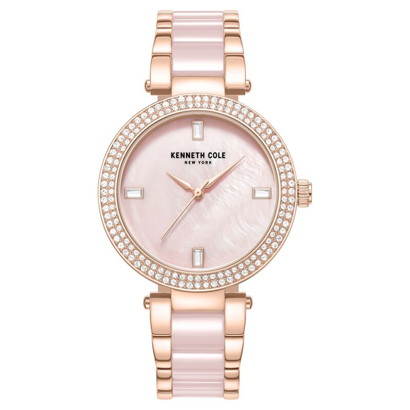 Kenneth Cole Quartz Analog Pink Dial Pink Stainless Steel & Ceramic Strap Watch For Women