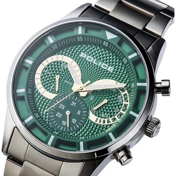 Police Quartz Multifunction Green Dial Stainless Steel Strap Watch for Men