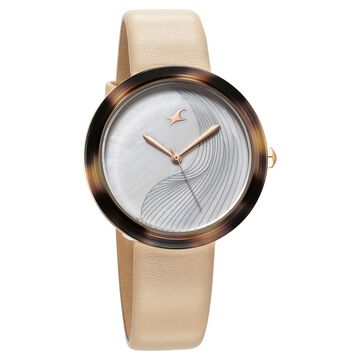 Fastrack Younique Quartz Analog Mother Of Pearl Dial LeatherStrap Watch For Girls