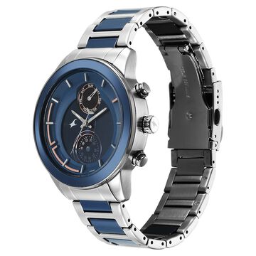 Fastrack Cerame - Oceanyx Quartz Analog with Day and Date Blue Dial Two Toned Strap Watch For Guys