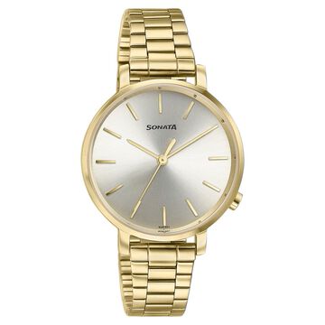Sonata Elegent Essentials Quartz Analog Champagne Dial Stainless Steel Strap Watch For Women