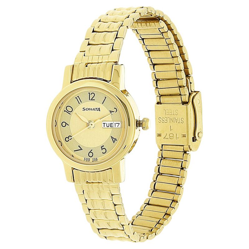 Sonata Quartz Analog with Day and Date Champagne Dial Stainless Steel Strap Watch for Women - image number 1