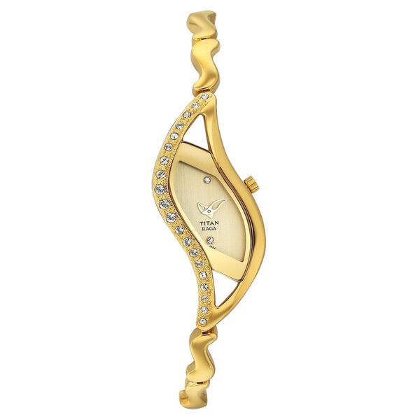 Titan Quartz Analog Champagne Dial Stainless Steel Strap Watch for Women - image number 0