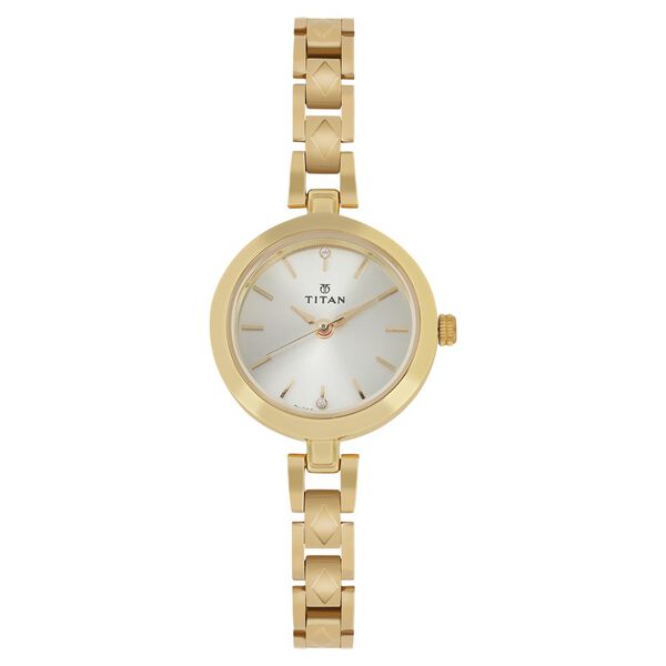 Titan Quartz Analog Champagne Dial Golden Stainless Steel Strap Watch For Women - image number 0