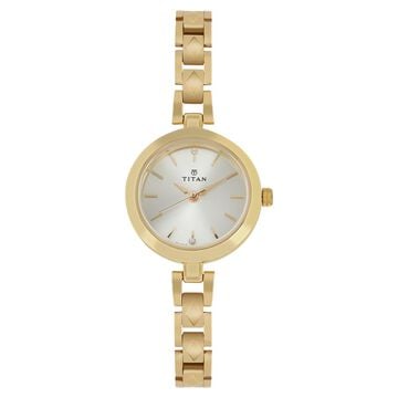 Titan Quartz Analog Champagne Dial Stainless Steel Strap Watch for Women