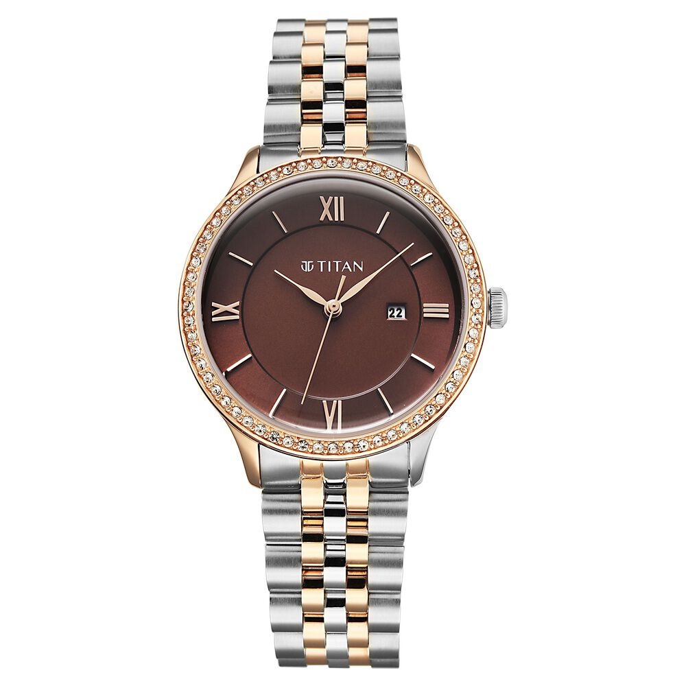 Titan Purple Prestige Quartz Analog with Date Brown Dial Brown Stainless Steel Strap Watch For Women-picture-13
