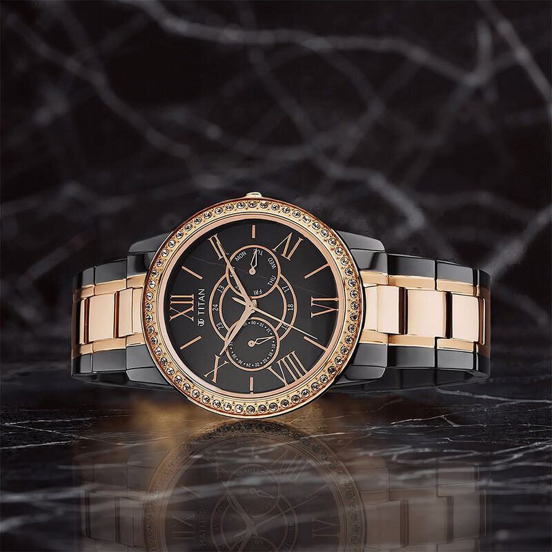 Titan Royale Quartz Multifunction Marble Dial Dual-Tone Stainless Steel Strap Watch for Men