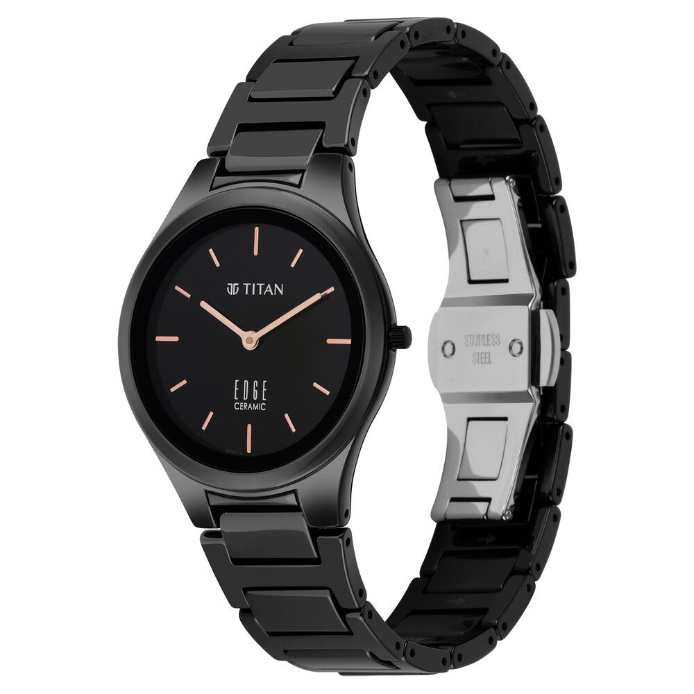 Buy Online Titan Edge Ceramic Quartz in Glossy Black Dial Watch for Women ns2653nc01 Titan