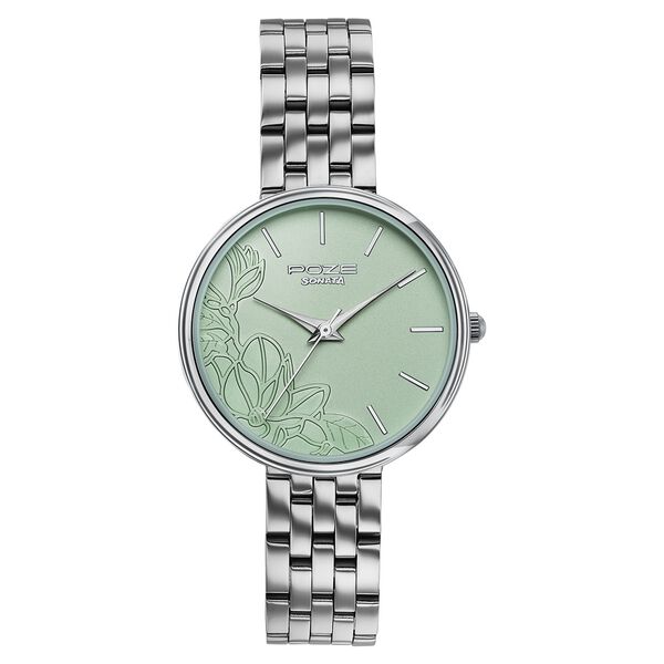 Poze Poze Quartz Analog Green Dial Silver Metal Strap Watch For Women - image number 1