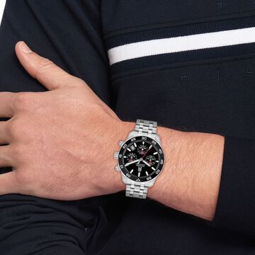 Tommy Hilfiger Quartz Chronograph Black Dial Silver Stainless Steel Strap Watch For Men