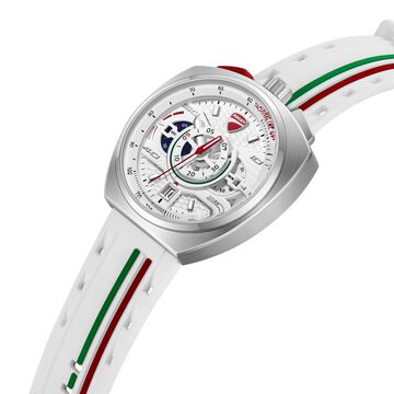 Ducati Quartz Chronograph Silver Dial White Silicone Strap Watch For Men