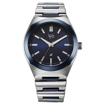 Vyb Arcane By Fastrack Quartz Analog Blue Dial Metal Strap Watch For Guys