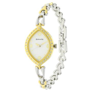 Sonata Wedding White Dial Women Watch With Metal Strap
