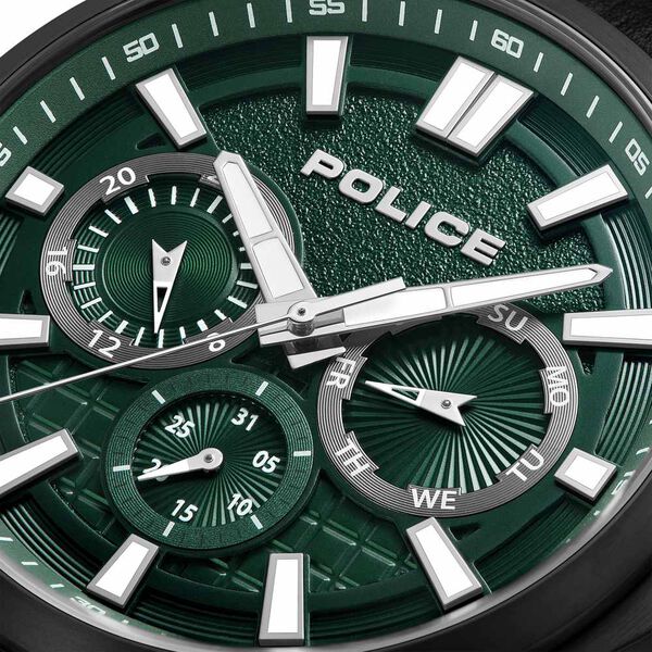 Police Quartz Multifunction Green Dial Black Leather Strap Watch For Men - image number 2