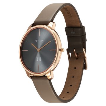 Women Edge Black Dial Black Leather Strap Watch