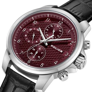 Police Quartz Multifunction Maroon dial Leather Strap Watch for Men