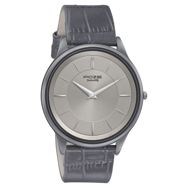 Poze by Sonata Quartz Analog Grey Dial Leather Strap Watch for Men - image number 1