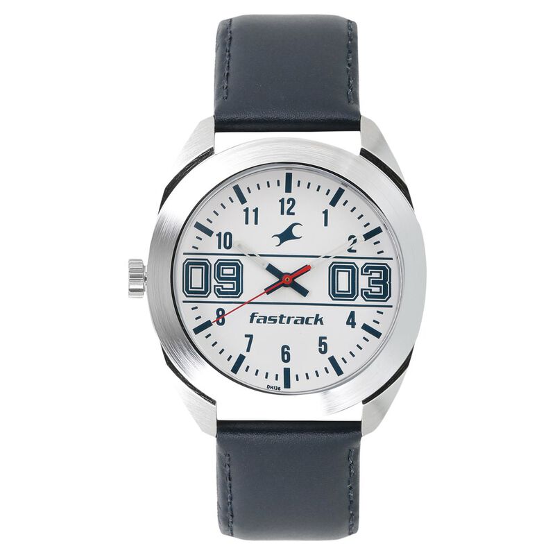 Fastrack Varsity Quartz Analog White Dial Leather Strap Watch for Guys