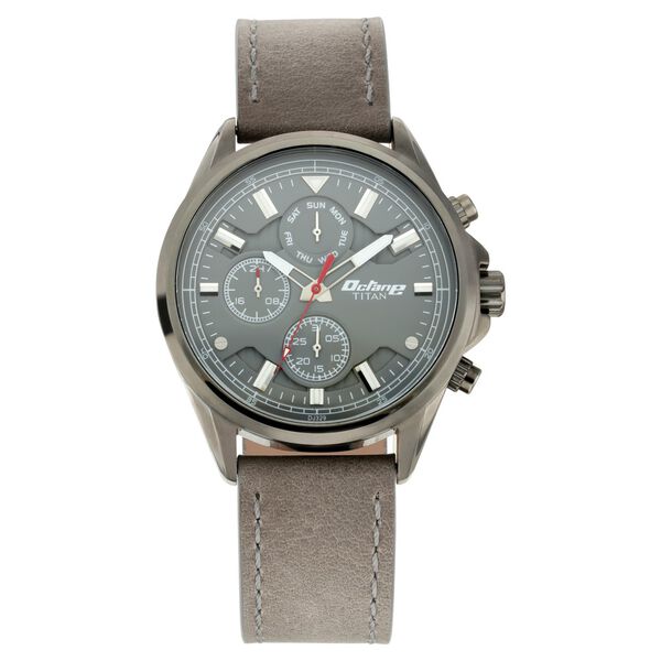 Titan Octane Anthracite Dial Quartz Multifunction Leather Strap watch for Men - image number 1