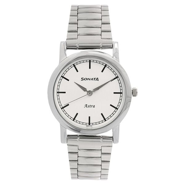 Sonata Quartz Analog White Dial Stainless Steel Strap Watch for Men - image number 0