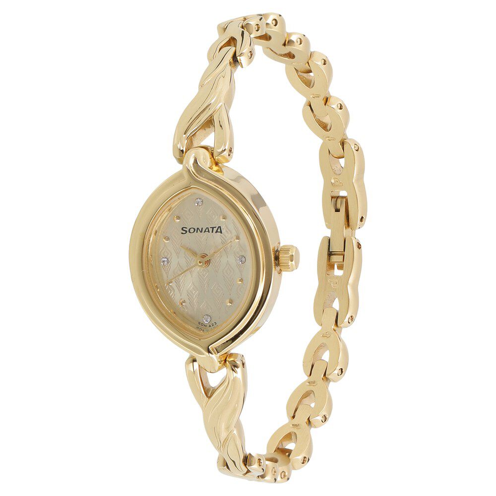 Buy Online Sonata Pankh Champagne Dial Women Watch With Metal Strap nn8109ym03 Titan