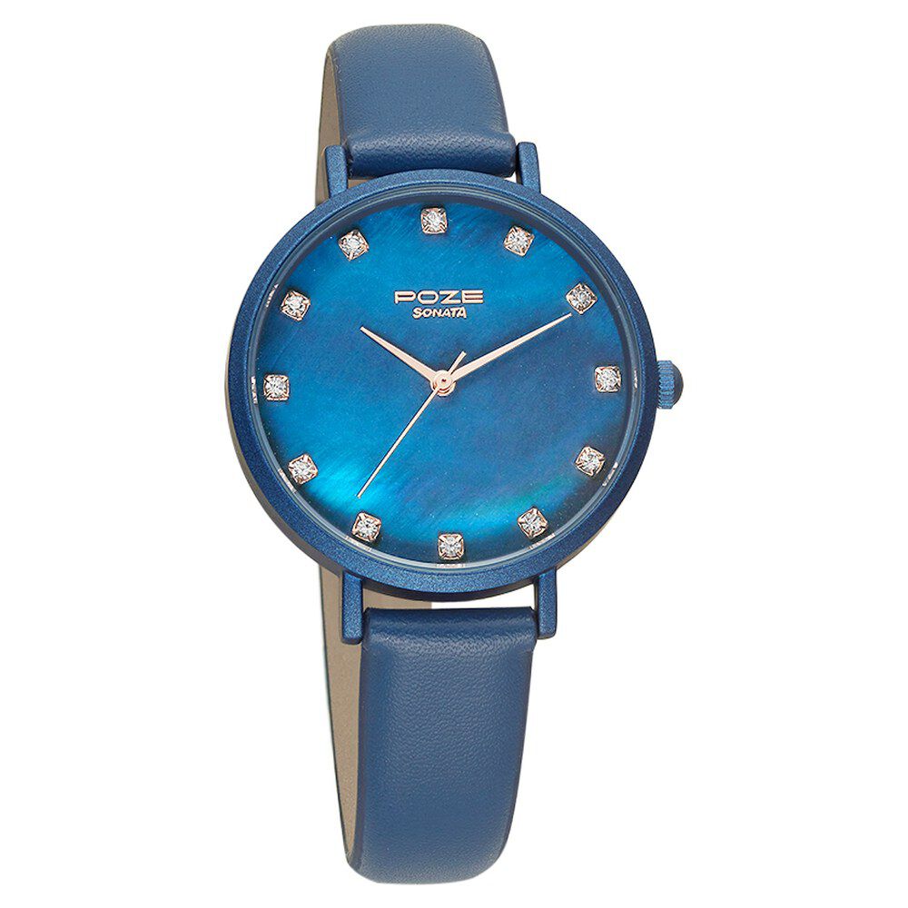 Buy Online Poze by Sonata Quartz Analog Blue Dial PU Leather Strap