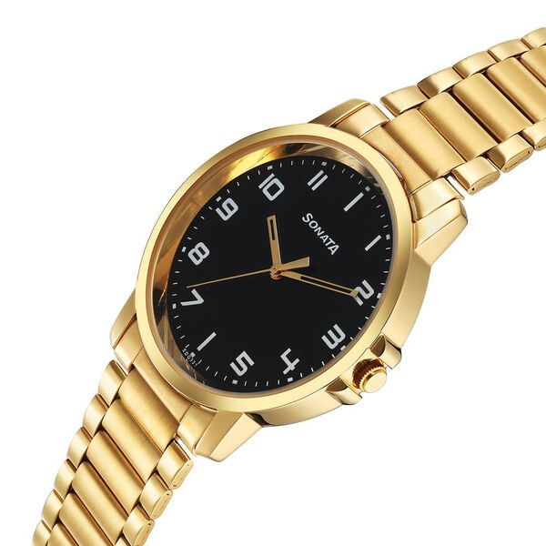 Sonata Traditional Essentials Quartz Analog Black Dial Stainless Steel Strap Watch for Men - image number 2