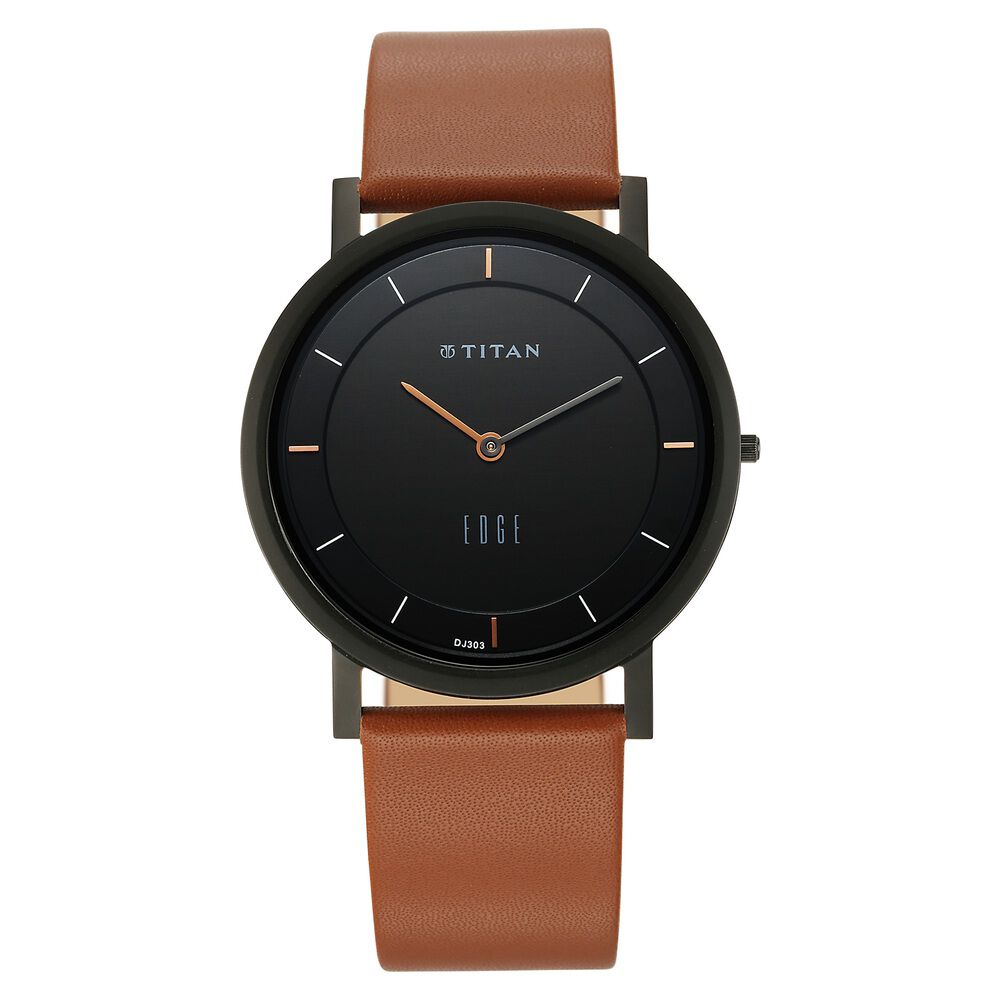 Buy Online Titan Edge Quartz Analog Black Dial Tan Leather Strap