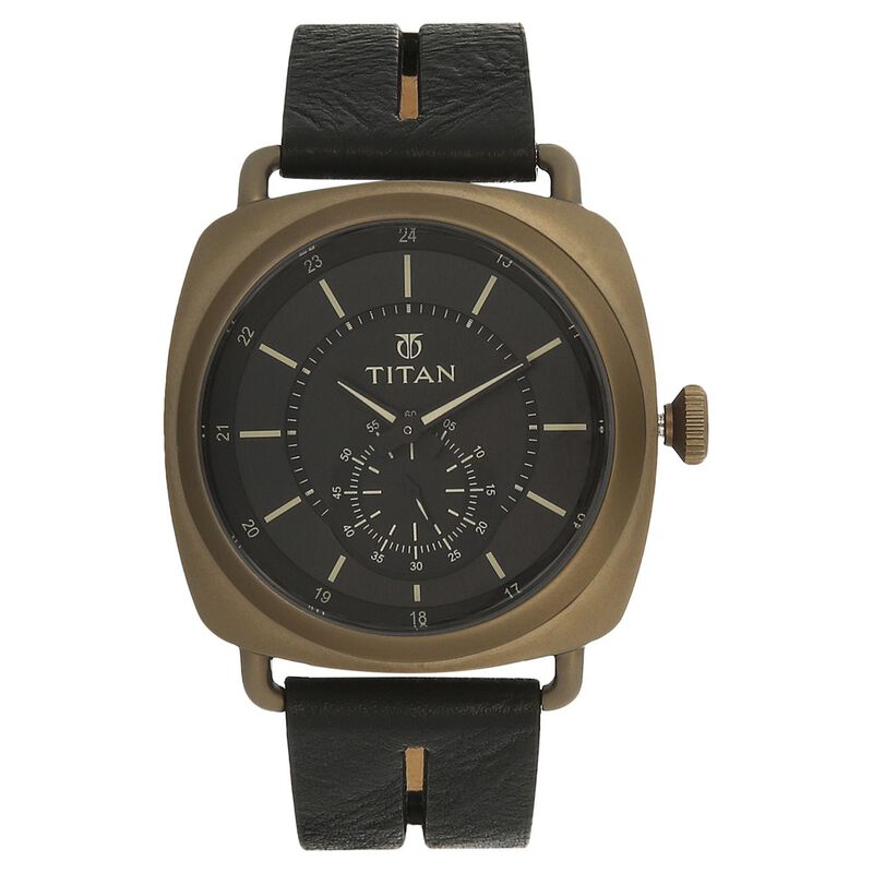 Titan Quartz Analog Black Dial Leather Strap Watch for Men