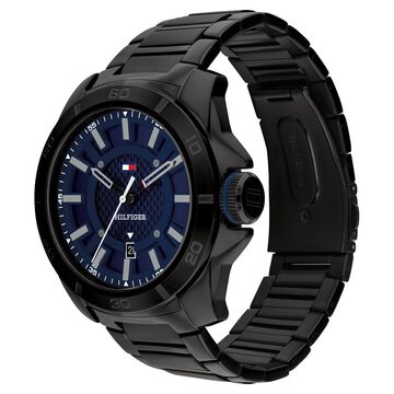 Tommy Hilfiger Quartz Analog with Date Blue Dial Black Stainless Steel Strap Watch for Men