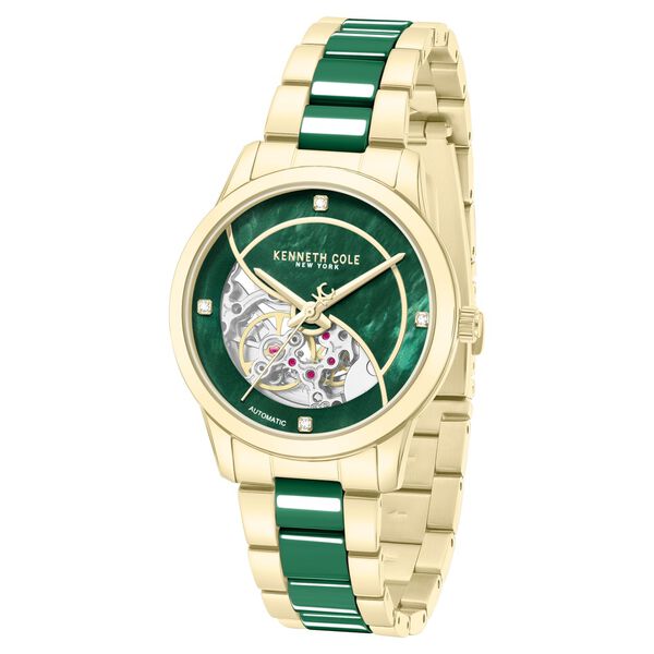 Kenneth Cole Automatic Automatic Green Mother of Pearl Dial Golden Ceramic Strap Watch For Women - image number 1