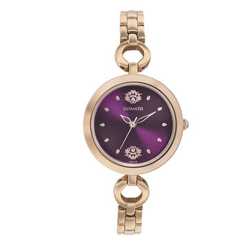 Sonata Wedding Purple Dial Women Watch With Stainless Steel Strap