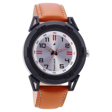 Fastrack Modular Quartz Analog Silver Dial Leather Strap Watch for Guys