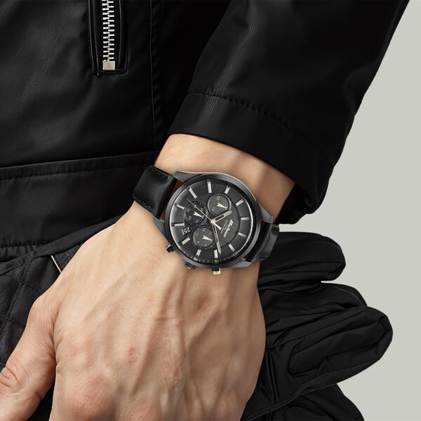 Titan Octane Classic Sporty Black Dial Chronograph Leather Strap watch for Men - image number 6