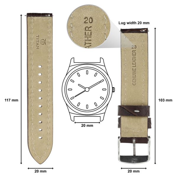 20 mm Brown Genuine Leather Strap for Men - image number 1