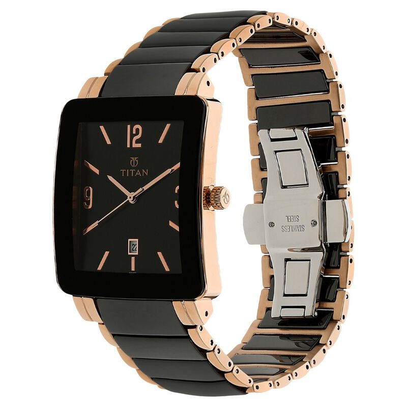 Titan Rectangle Black Dial Analog with Date Stainless Steel and Ceramic Strap Watch for Men - image number 1