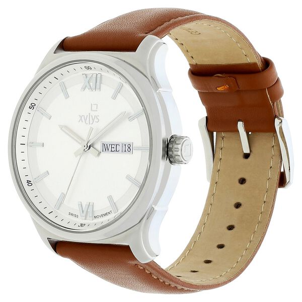 Xylys Swiss Analog with Day and Date Brown Leather Strap and Silver Dial Watch For Men - image number 2