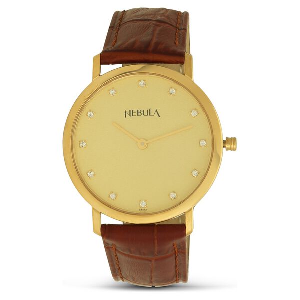 Titan Nebula Vintage 18k Gold Analog Diamond Studded Dial Leather Strap Watch for Men - image number 0