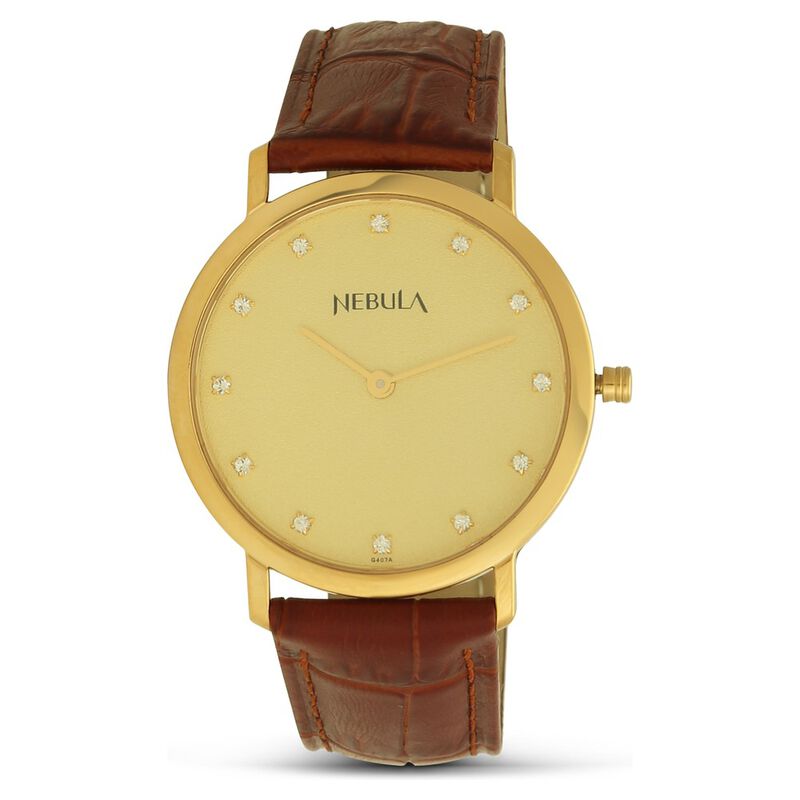 Titan Nebula Vintage 18k Gold Analog Diamond Studded Dial Leather Strap Watch for Men