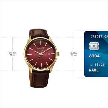 Sonata Eternia Quartz Analog with Date Maroon Dial Leather Strap Watch For Men
