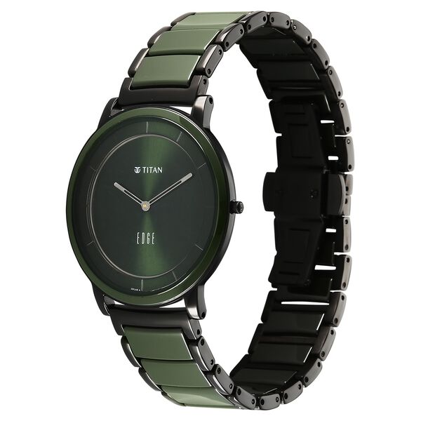 Titan Edge Melange Slim Steel & Ceramic Strap Green Dial Analog Watch For Men - image number 2