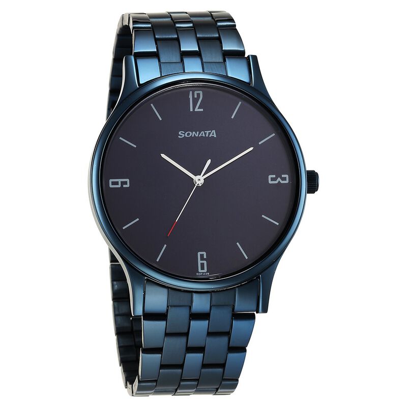 Sonata Blues Quartz Analog Blue Dial Metal Strap Watch for Men