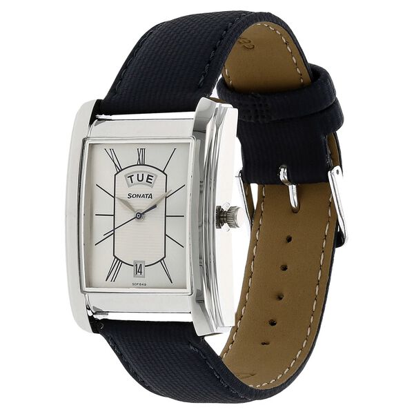 Sonata Quartz Analog with Day and Date White Dial Leather Strap Watch for Men - image number 1