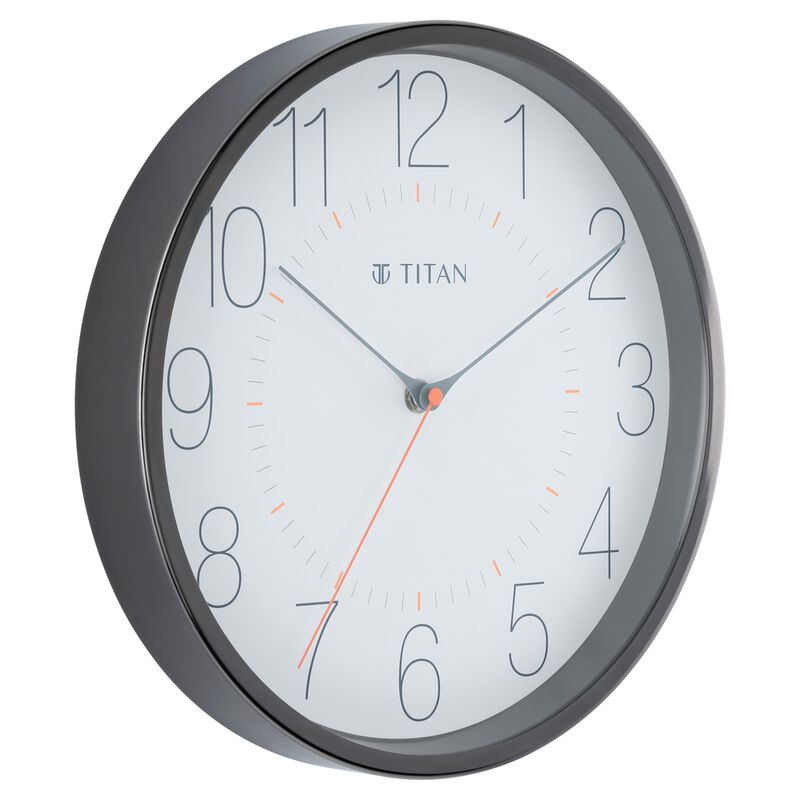 Buy Online Titan Metallic White Wall Clock with Slim Hands 30 cm x 30