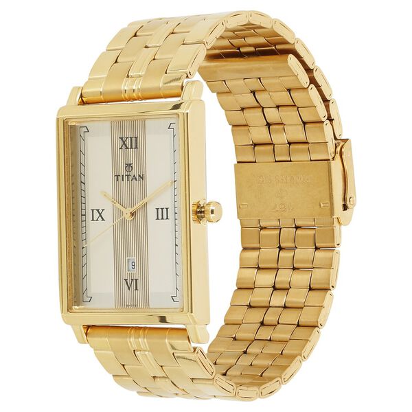 Titan Quartz Analog with Date Champagne Dial Stainless Steel Strap Watch for Men - image number 1