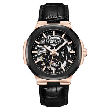 Kenneth Cole Automatic Black Dial With Black Leather Strap Watch For Men