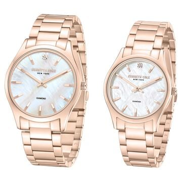 Kenneth Cole Quartz Analog Mother Of Pearl Dial Stainless Steel Strap Watch For Couple